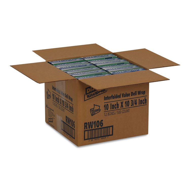 Rite-Wrap Dry Wax Lightweight Deli Paper, 10 x 10.75, 500 Sheets/Pack, 12 Packs/Carton