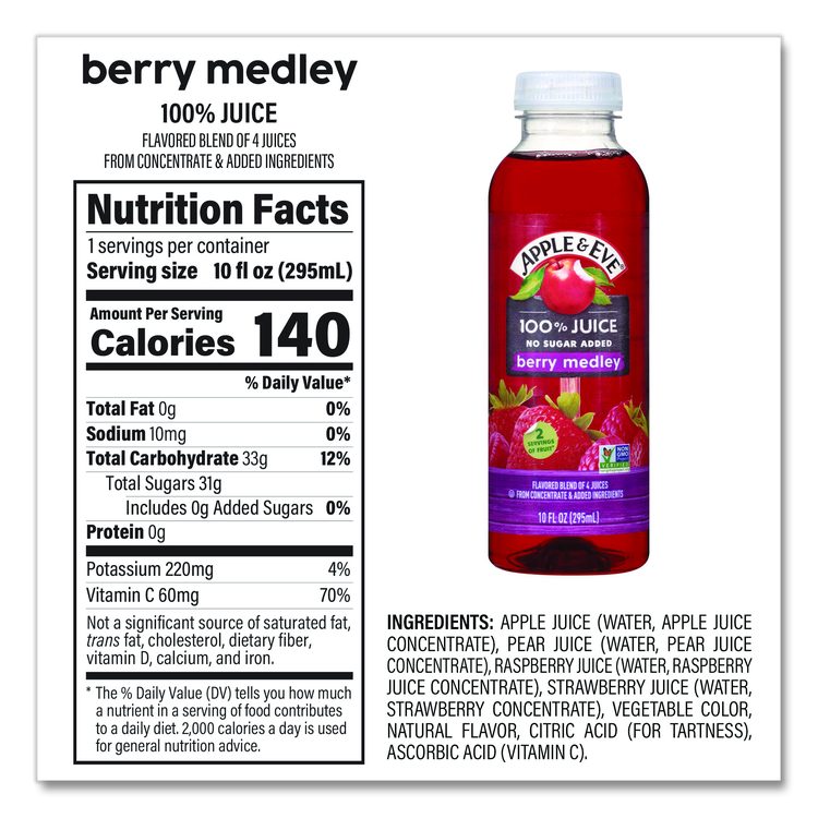 100% Fruit Juice Variety Pack, Assorted Flavors, 10 oz Bottle, 24/Carton