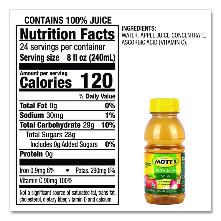 100% Original Apple Juice, Apple, 8 oz Bottle, 24/Carton
