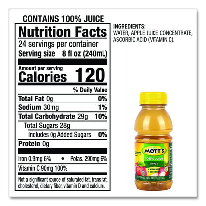 100% Original Apple Juice, Apple, 8 oz Bottle, 24/Carton