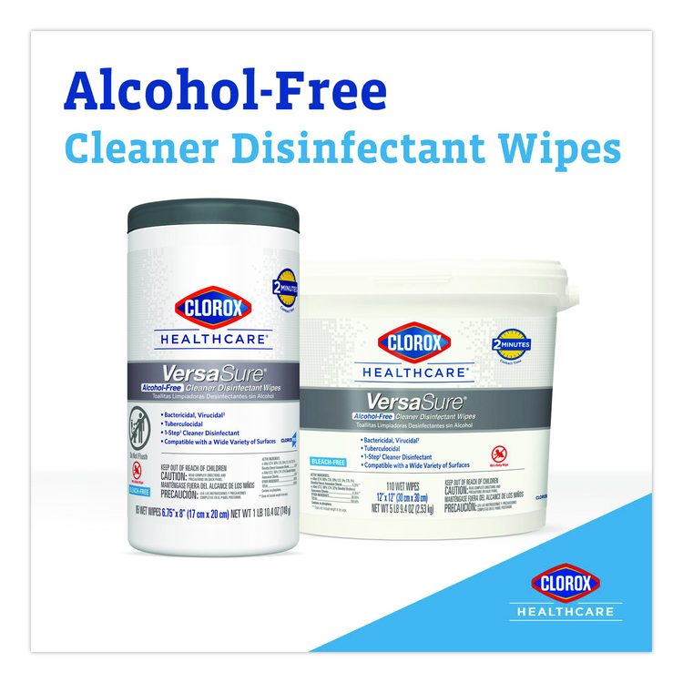 VersaSure Cleaner Disinfectant Wipes, 1-Ply, 12 x 12, Fragranced, White, 110/Bucket, 2 Buckets/Carton