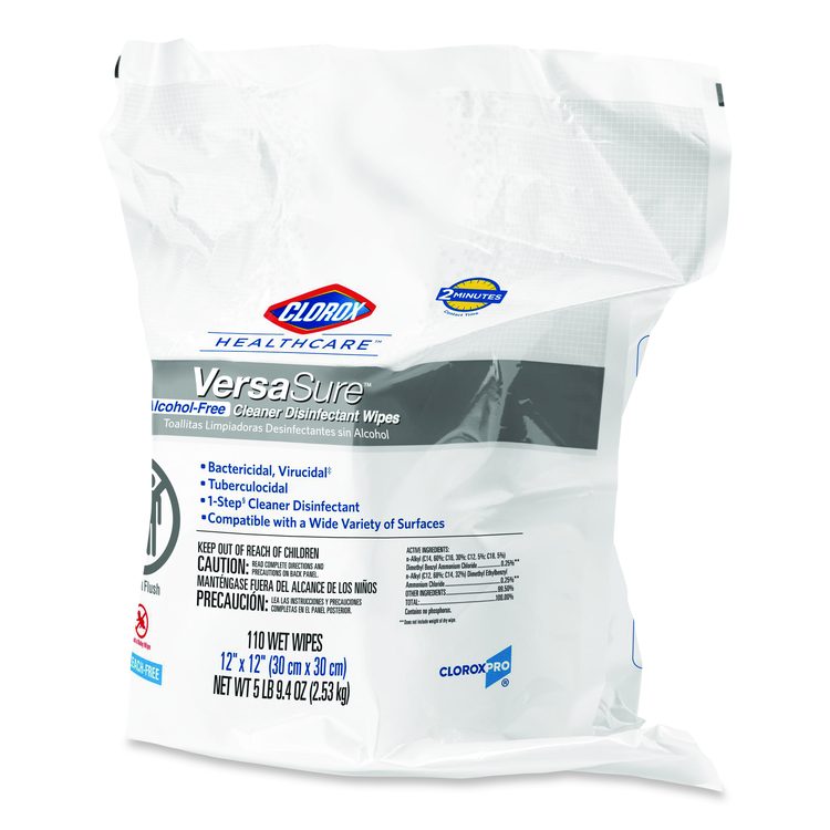 VersaSure Cleaner Disinfectant Wipes, Refill, 1-Ply, 12 x 10, Fragranced, White, 110/Pouch, 2 Pouches/Carton