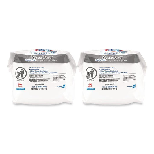 VersaSure Cleaner Disinfectant Wipes, Refill, 1-Ply, 12 x 10, Fragranced, White, 110/Pouch, 2 Pouches/Carton