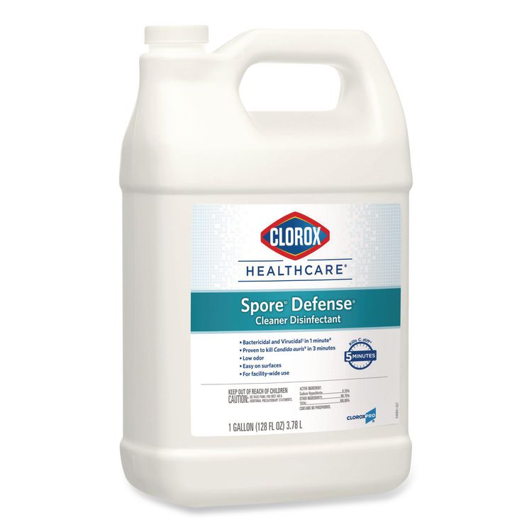 Spore Defense Cleaner Disinfectant, Closed System, Unscented, 1 gal Refill Bottle, 4/Carton