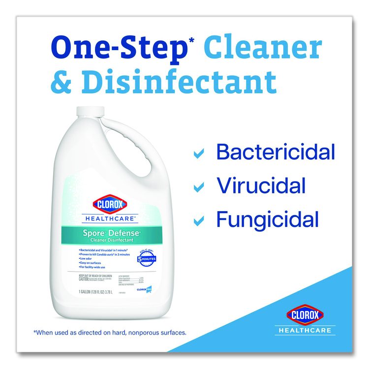 Spore Defense Cleaner Disinfectant, Closed System, Unscented, 1 gal Refill Bottle, 4/Carton