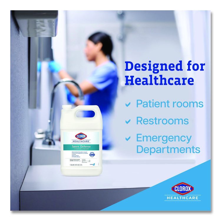 Spore Defense Cleaner Disinfectant, Closed System, Unscented, 1 gal Refill Bottle, 4/Carton