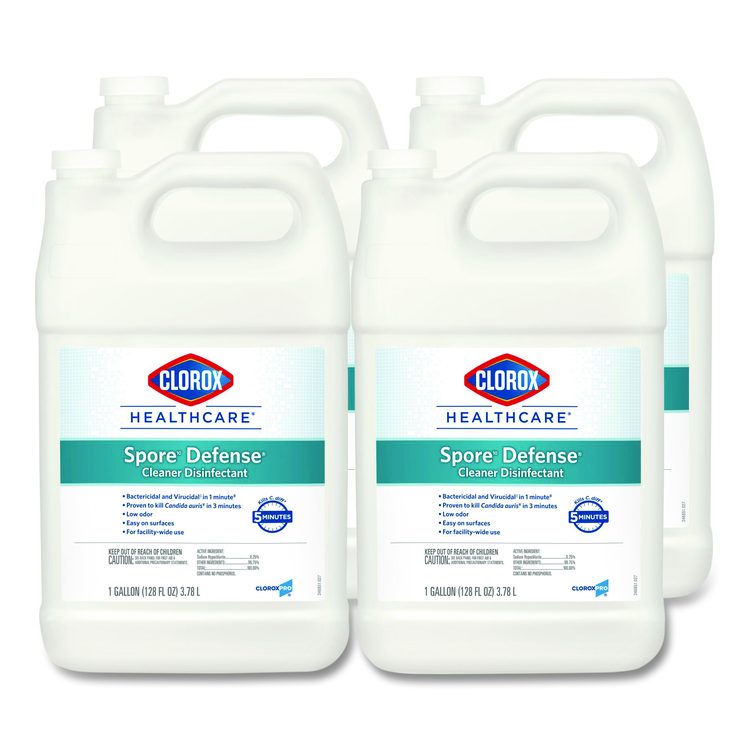 Spore Defense Cleaner Disinfectant, Closed System, Unscented, 1 gal Refill Bottle, 4/Carton