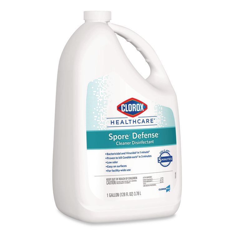 Spore Defense Cleaner Disinfectant, Open System, Unscented, 1 gal Refill Bottle, 4/Carton