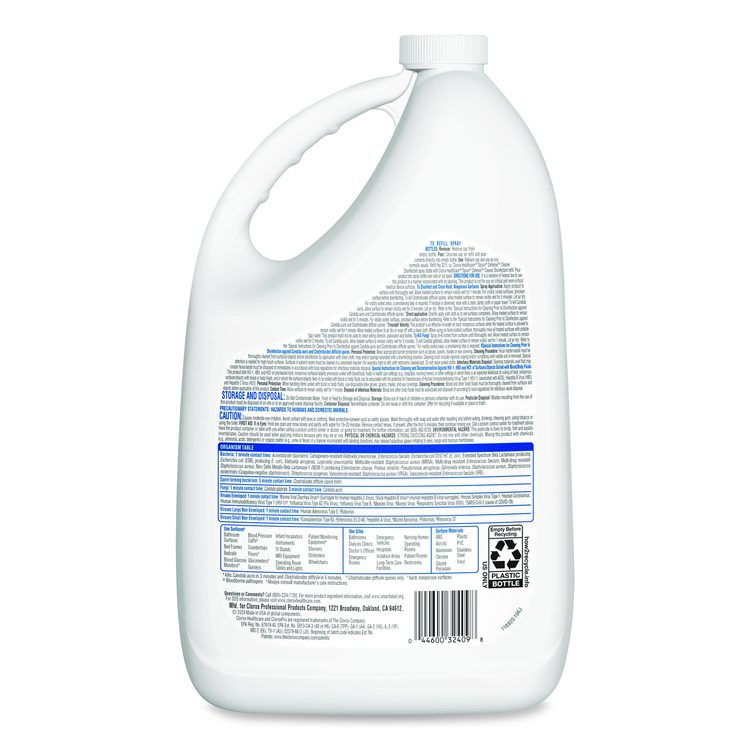 Spore Defense Cleaner Disinfectant, Open System, Unscented, 1 gal Refill Bottle, 4/Carton