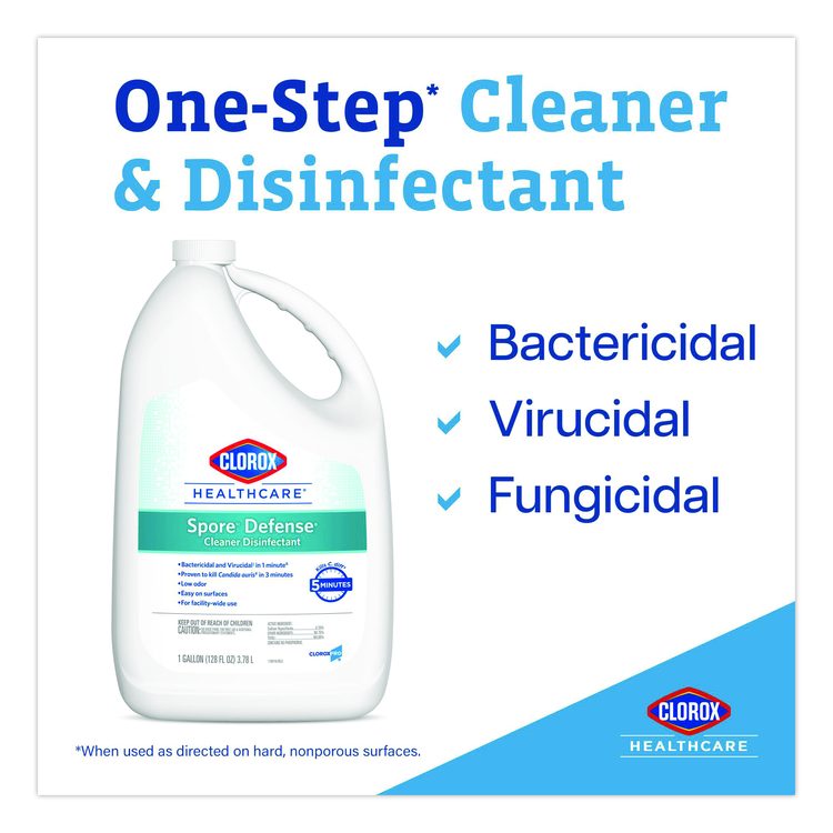 Spore Defense Cleaner Disinfectant, Open System, Unscented, 1 gal Refill Bottle, 4/Carton