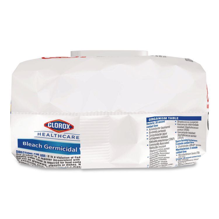 Bleach Germicidal Wipes, Disinfectant Wipes, 1-Ply, 6.75 x 9, Unscented, White, 100 Wipes/Flex-Pack, 6 Flex-Packs/Carton