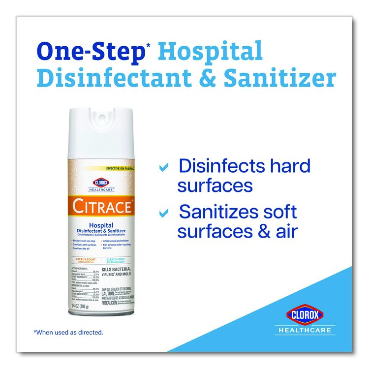 Citrace Hospital Disinfectant and Sanitizer, Citrus Scent, 14 oz Aerosol Spray, 12/Carton
