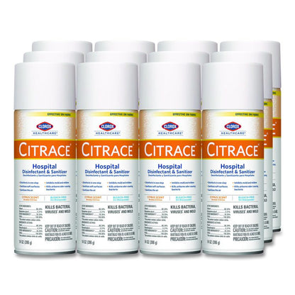 Citrace Hospital Disinfectant and Sanitizer, Citrus Scent, 14 oz Aerosol Spray, 12/Carton