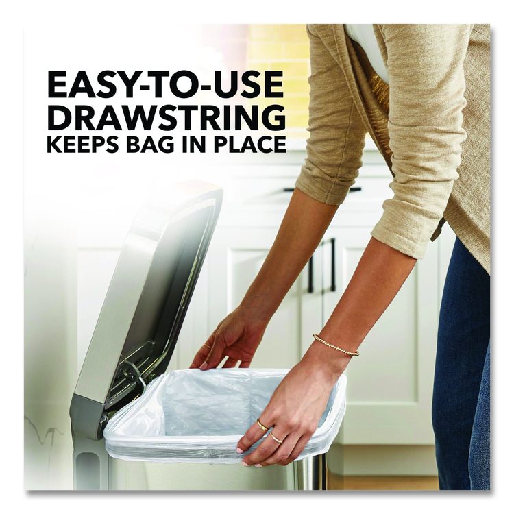 ForceFlex Kitchen Drawstring Trash Bags, 13 gal, Gain Fresh Clean Scent, 24 x 27.38, White, 40 Bags/Box, 6 Boxes/Carton