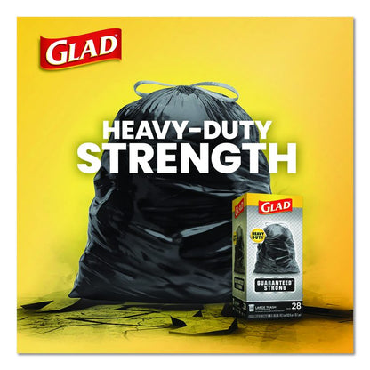 Guaranteed Strong Large Drawstring Trash Bags, Three-Ply, 30 gal, 1.05 mil, 30 x 33, Black, 28 Bags/Box, 6 Boxes/Carton