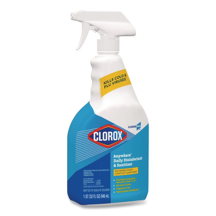 CloroxPro Anywhere Daily Disinfectant and Sanitizer, Unscented, 32 oz Spray Bottle, 12/Carton