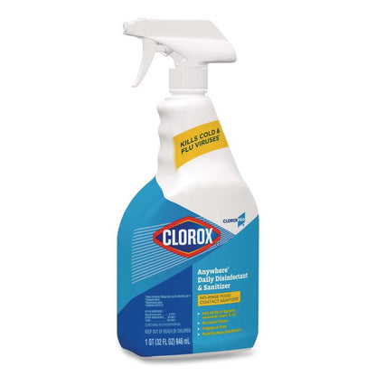 CloroxPro Anywhere Daily Disinfectant and Sanitizer, Unscented, 32 oz Spray Bottle, 12/Carton