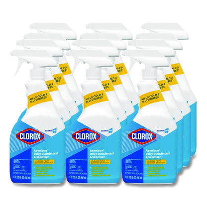 CloroxPro Anywhere Daily Disinfectant and Sanitizer, Unscented, 32 oz Spray Bottle, 12/Carton