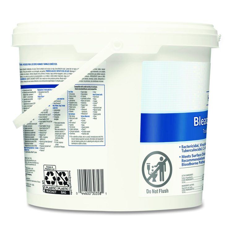 Bleach Germicidal Wipes, 1-Ply, 12 x 12, Unscented, White, 110/Bucket, 2 Buckets/Carton