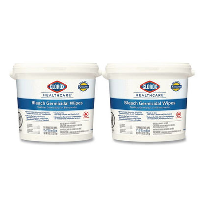 Bleach Germicidal Wipes, 1-Ply, 12 x 12, Unscented, White, 110/Bucket, 2 Buckets/Carton