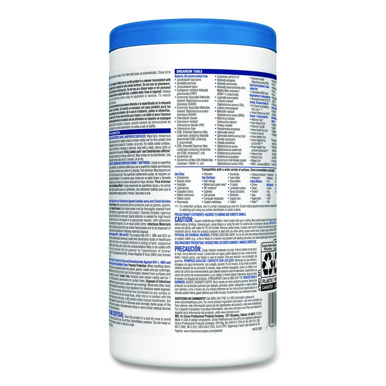 Bleach Germicidal Wipes, 1-Ply, 6 x 5, Unscented, White, 150/Canister, 6 Canisters/Carton