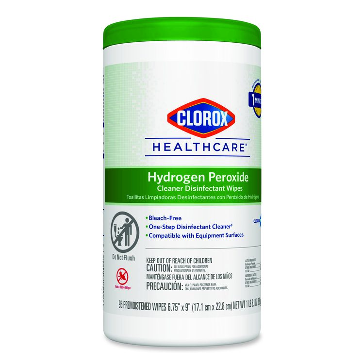 Hydrogen Peroxide Cleaner Disinfectant Wipes, 9 x 6.75, Unscented, White, 95/Canister, 6 Canisters/Carton