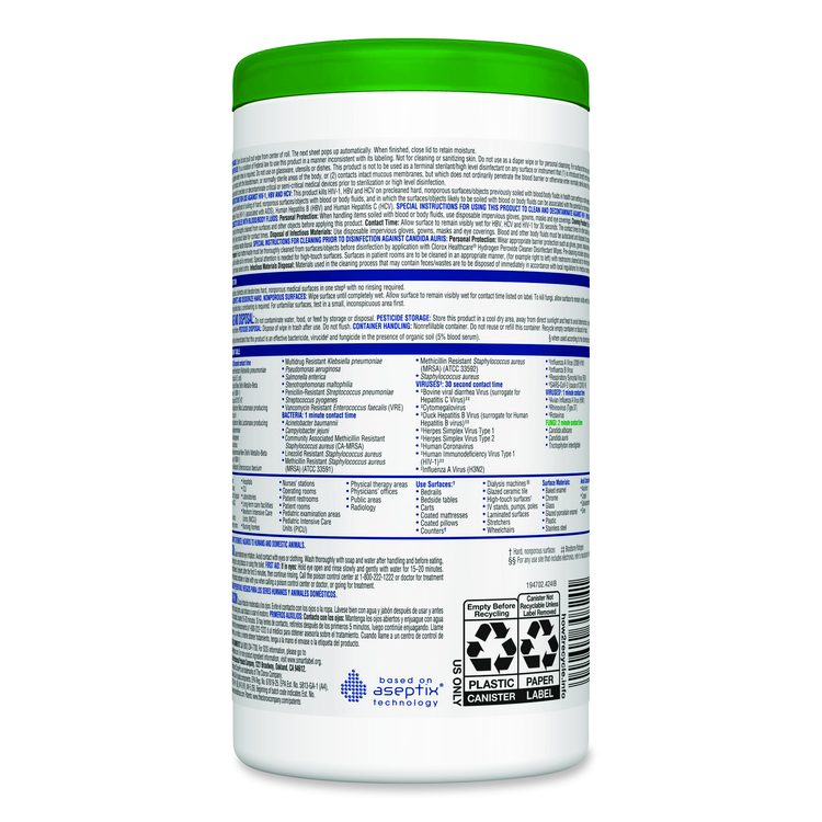 Hydrogen Peroxide Cleaner Disinfectant Wipes, 9 x 6.75, Unscented, White, 95/Canister, 6 Canisters/Carton