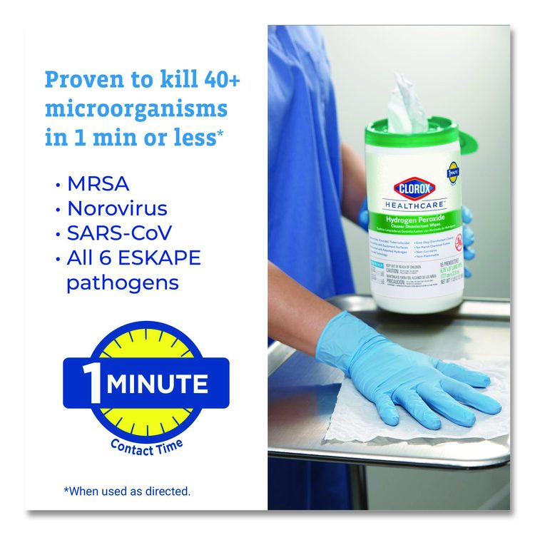 Hydrogen Peroxide Cleaner Disinfectant Wipes, 9 x 6.75, Unscented, White, 95/Canister, 6 Canisters/Carton