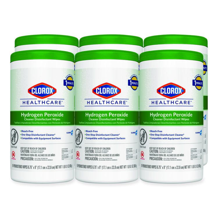 Hydrogen Peroxide Cleaner Disinfectant Wipes, 9 x 6.75, Unscented, White, 95/Canister, 6 Canisters/Carton