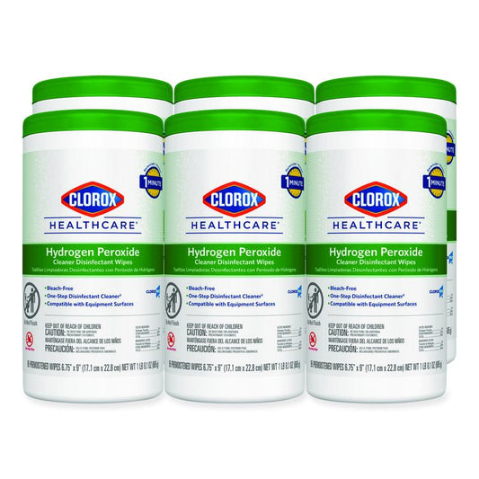 Hydrogen Peroxide Cleaner Disinfectant Wipes, 9 x 6.75, Unscented, White, 95/Canister, 6 Canisters/Carton
