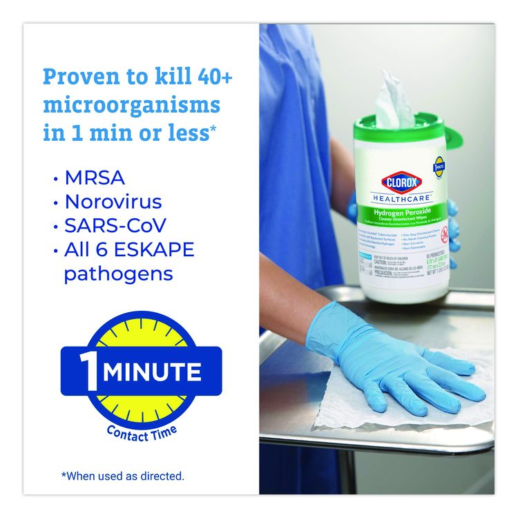 Hydrogen Peroxide Cleaner Disinfectant Wipes, 5.75 x 6.75, Unscented, White, 155/Canister, 6 Canisters/Carton