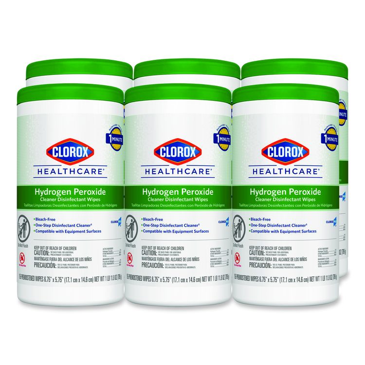 Hydrogen Peroxide Cleaner Disinfectant Wipes, 5.75 x 6.75, Unscented, White, 155/Canister, 6 Canisters/Carton