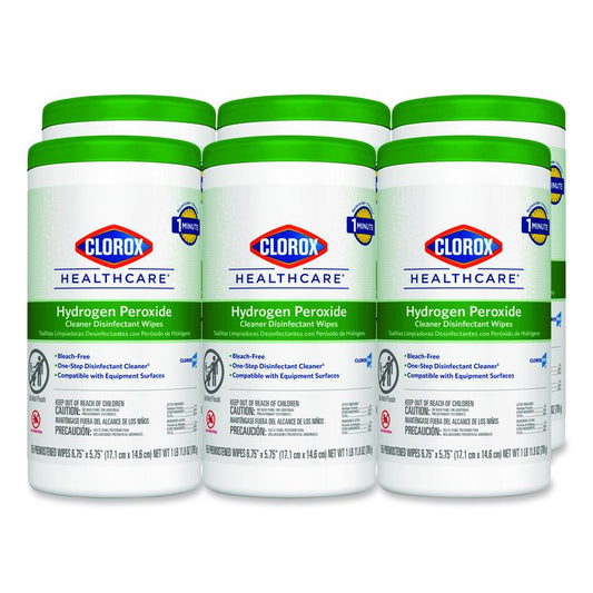 Hydrogen Peroxide Cleaner Disinfectant Wipes, 5.75 x 6.75, Unscented, White, 155/Canister, 6 Canisters/Carton