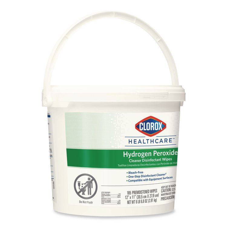 Hydrogen Peroxide Cleaner Disinfectant Wipes, 12 x 11, Unscented, White, 185/Bucket, 2 Buckets/Carton