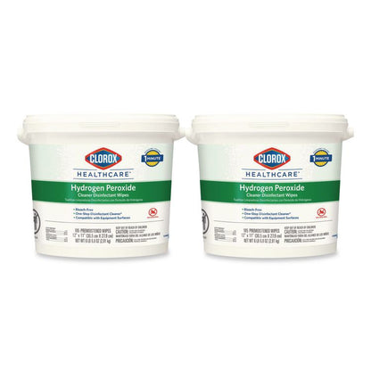 Hydrogen Peroxide Cleaner Disinfectant Wipes, 12 x 11, Unscented, White, 185/Bucket, 2 Buckets/Carton