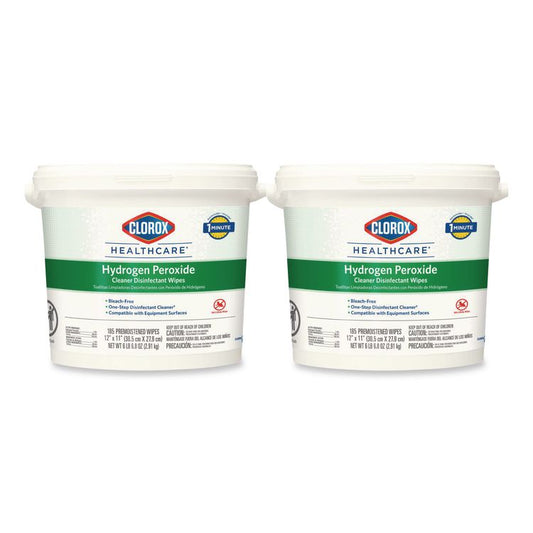 Hydrogen Peroxide Cleaner Disinfectant Wipes, 12 x 11, Unscented, White, 185/Bucket, 2 Buckets/Carton