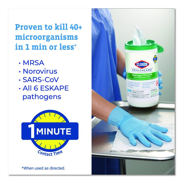 Hydrogen Peroxide Cleaner Disinfectant Wipes, 12 x 11, Unscented, White, 185/Pack, 2 Packs/Carton