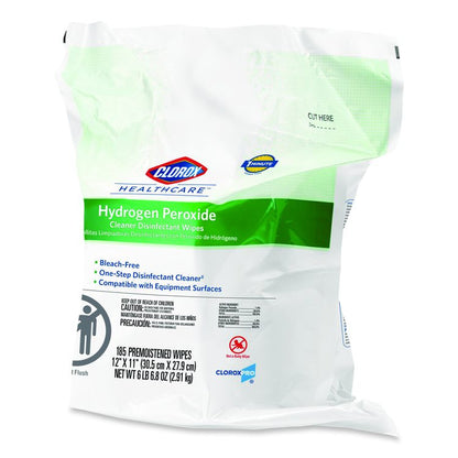 Hydrogen Peroxide Cleaner Disinfectant Wipes, 12 x 11, Unscented, White, 185/Pack, 2 Packs/Carton