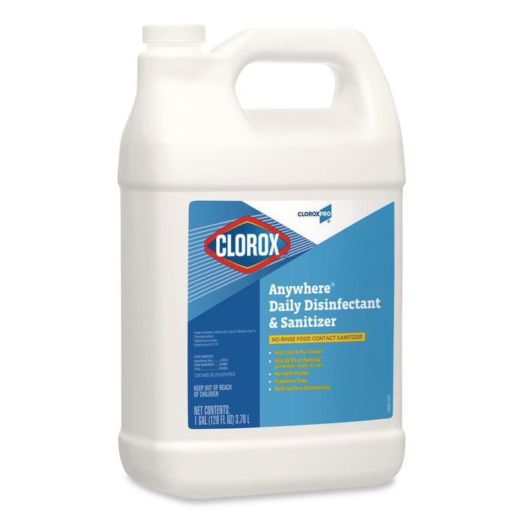 CloroxPro Anywhere Daily Disinfectant and Sanitizer, Unscented, 128 oz Bottle, 4/Carton