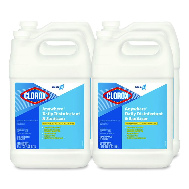 CloroxPro Anywhere Daily Disinfectant and Sanitizer, Unscented, 128 oz Bottle, 4/Carton