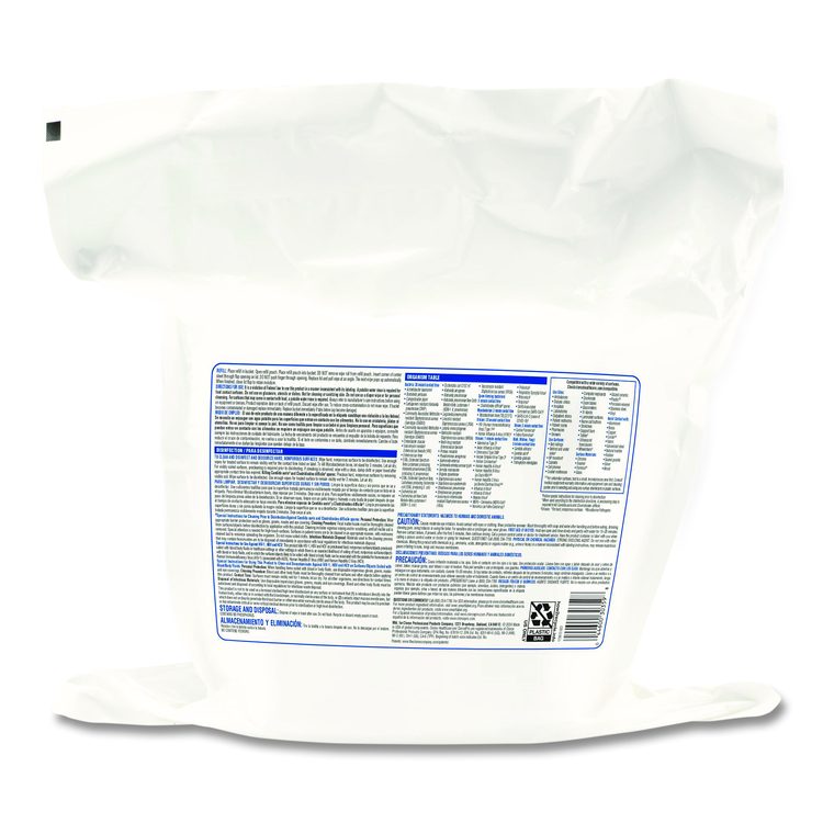 Bleach Germicidal Wipes, Refill for Bucket, 1-Ply, 12 x 12, Unscented, White, 110/Pouch