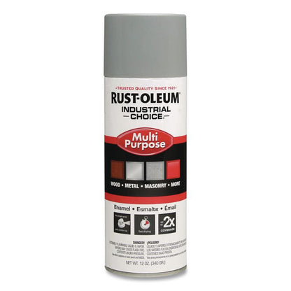 Industrial Choice 1600 System Multi-Purpose Enamel Spray Paint, Gloss ANSI 61 Light Gray, 12 oz Aerosol Can, 6/Carton