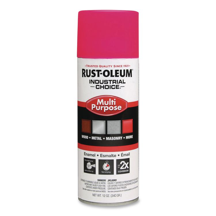 Industrial Choice 1600 System Multi-Purpose Enamel Spray Paint, Gloss Fluorescent Pink, 12 oz Aerosol Can, 6/Carton
