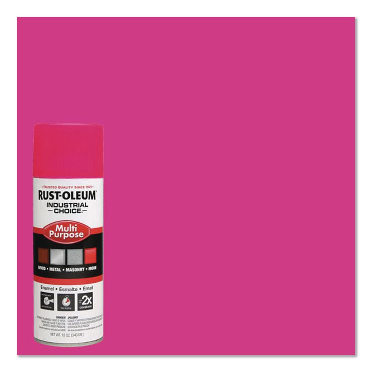 Industrial Choice 1600 System Multi-Purpose Enamel Spray Paint, Gloss Fluorescent Pink, 12 oz Aerosol Can, 6/Carton