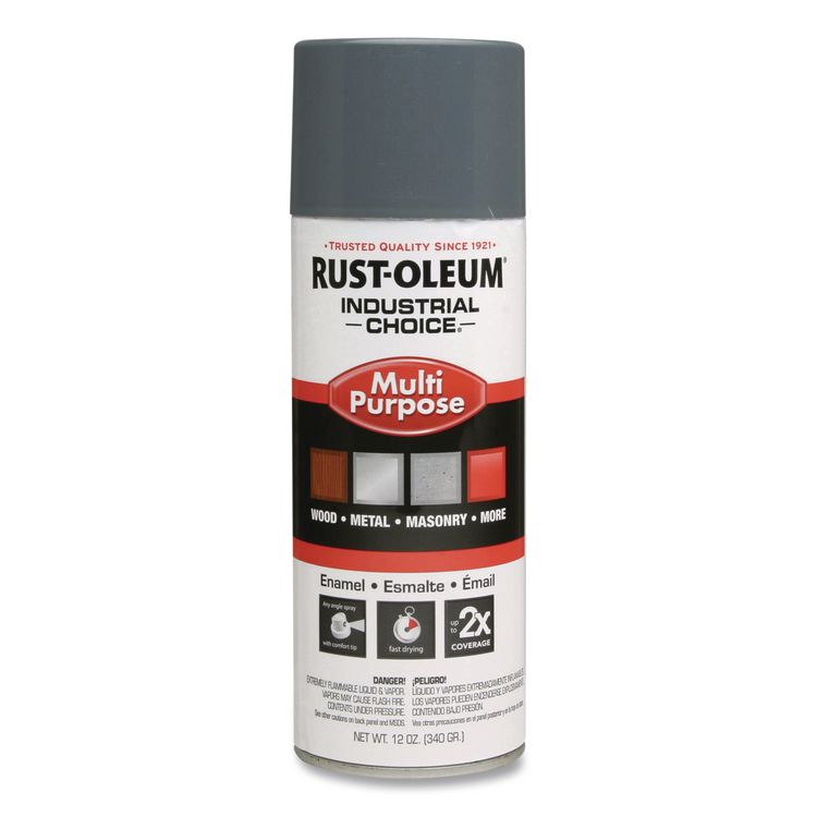 Industrial Choice 1600 System Multi-Purpose Enamel Spray Paint, Gloss Universal Gray, 12 oz Aerosol Can, 6/Carton