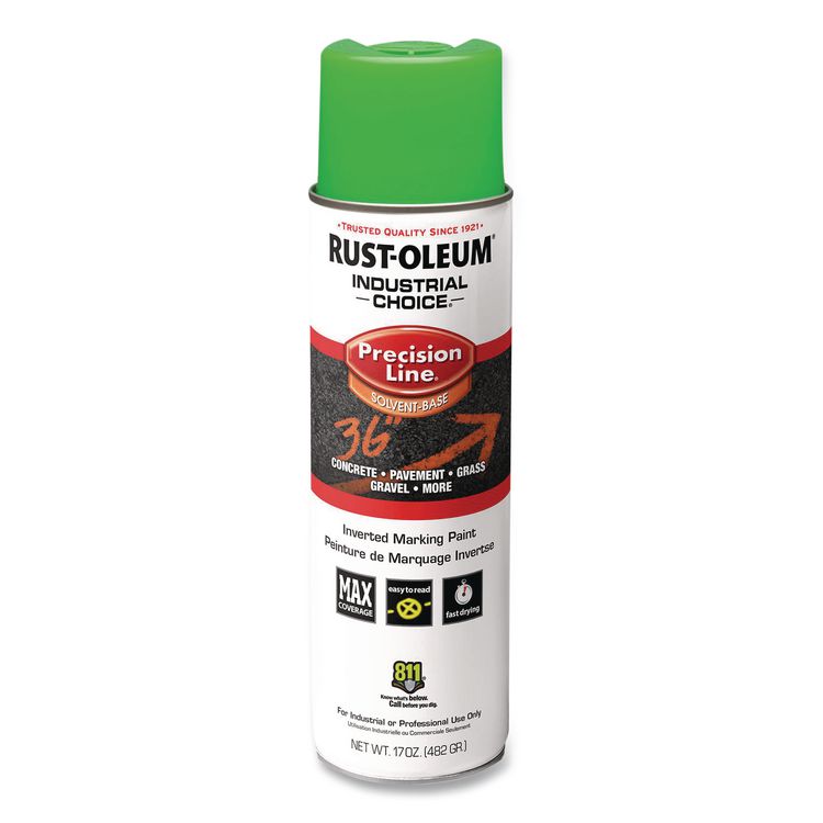 Industrial Choice M1600 System Solvent-Based Precision Line Marking Paint, Flat Fluorescent Green, 17 oz Aerosol Can, 12/CT