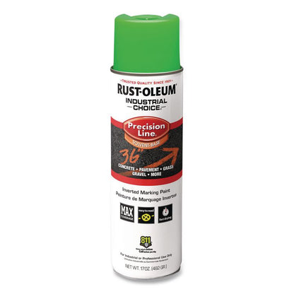 Industrial Choice M1600 System Solvent-Based Precision Line Marking Paint, Flat Fluorescent Green, 17 oz Aerosol Can, 12/CT