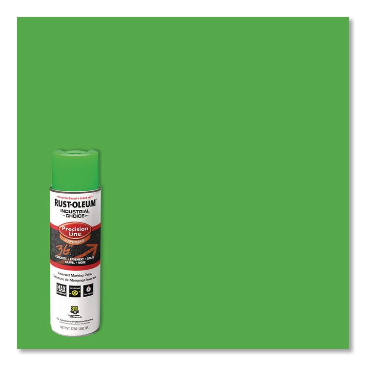 Industrial Choice M1600 System Solvent-Based Precision Line Marking Paint, Flat Fluorescent Green, 17 oz Aerosol Can, 12/CT