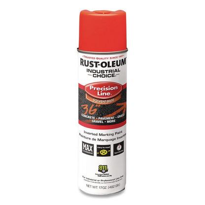 Industrial Choice M1600 System Solvent-Based Precision Line Marking Paint, Flat Fluorescent Red-Orange,17oz Aerosol Can,12/CT