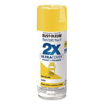 Painter's Touch 2X Ultra Cover Spray Paint, Gloss Sun Yellow, 12 oz Aerosol Can, 6/Carton